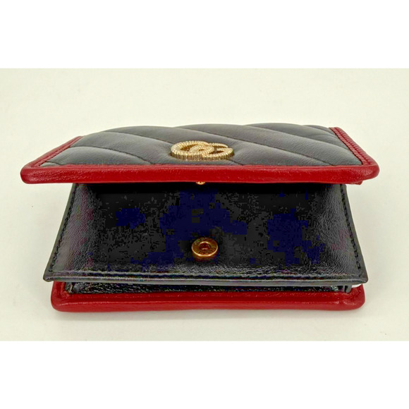 New GUCCI GG Marmont Diagonal Black and Red Leather Bifold Card Wallet W/ Box - Picture 7 of 15